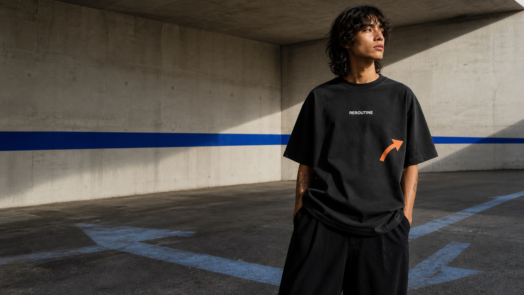 REROUTINE campaign featuring three people wearing the first streetwear collection